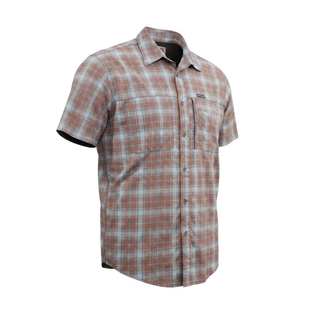 Wrangler Plaid Short‎ Sleeve Button Up Shirt Men Blue Brown Classic Fit Large